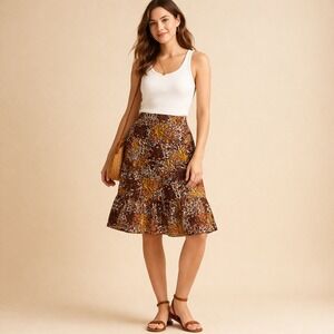 Austin Clothing Co Floral Patchwork Tiered Midi Skirt Brown Rust Cotton Size‎ 4